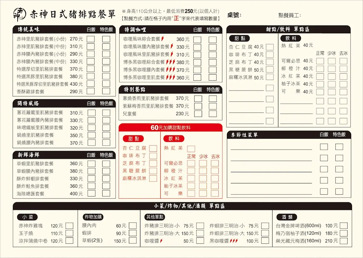 赤神日式豬排公館店 菜單 1