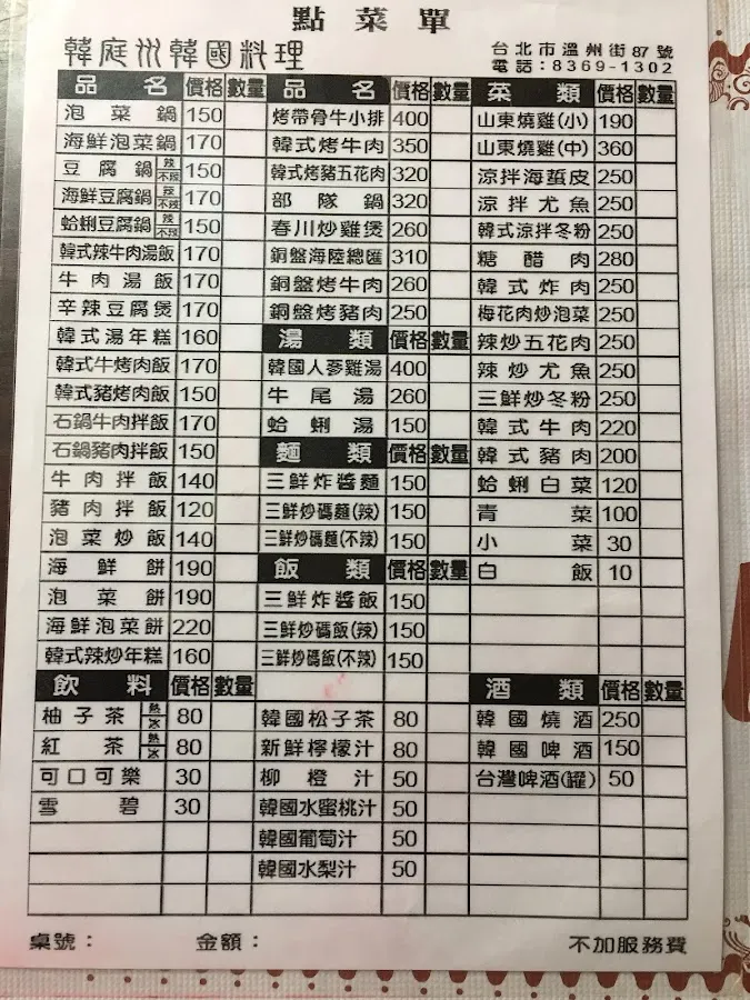 韓庭州韓國料理 菜單 2
