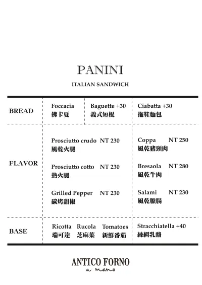 ANTICO FORNO A Mano 老烤箱義式手作坊 菜單 1