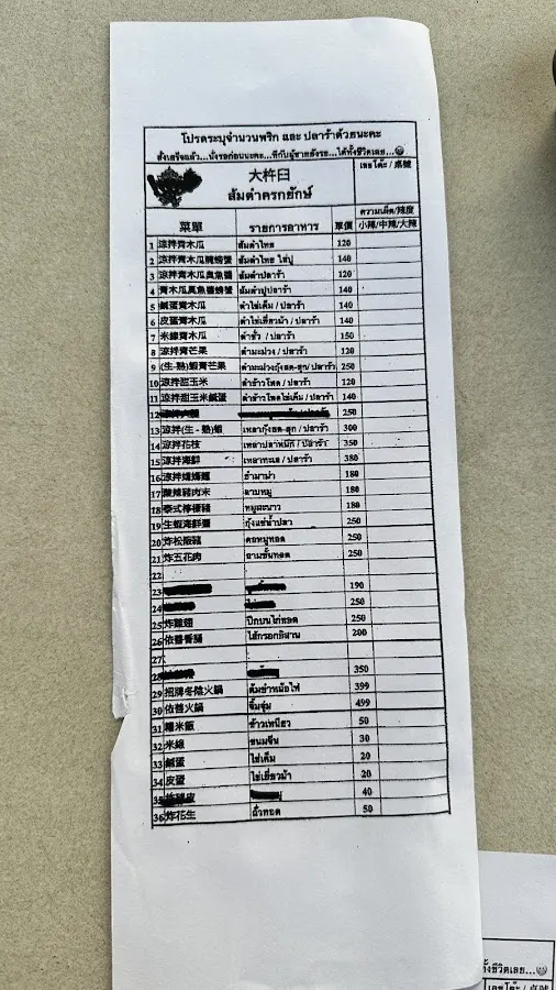 大杵臼 ส้มตําครกยักษ์ 菜單 2