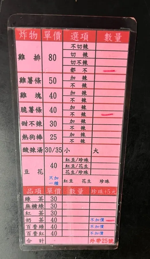 鍋雞（鍋貼、雞排、豆花、冷飲） 菜單 1