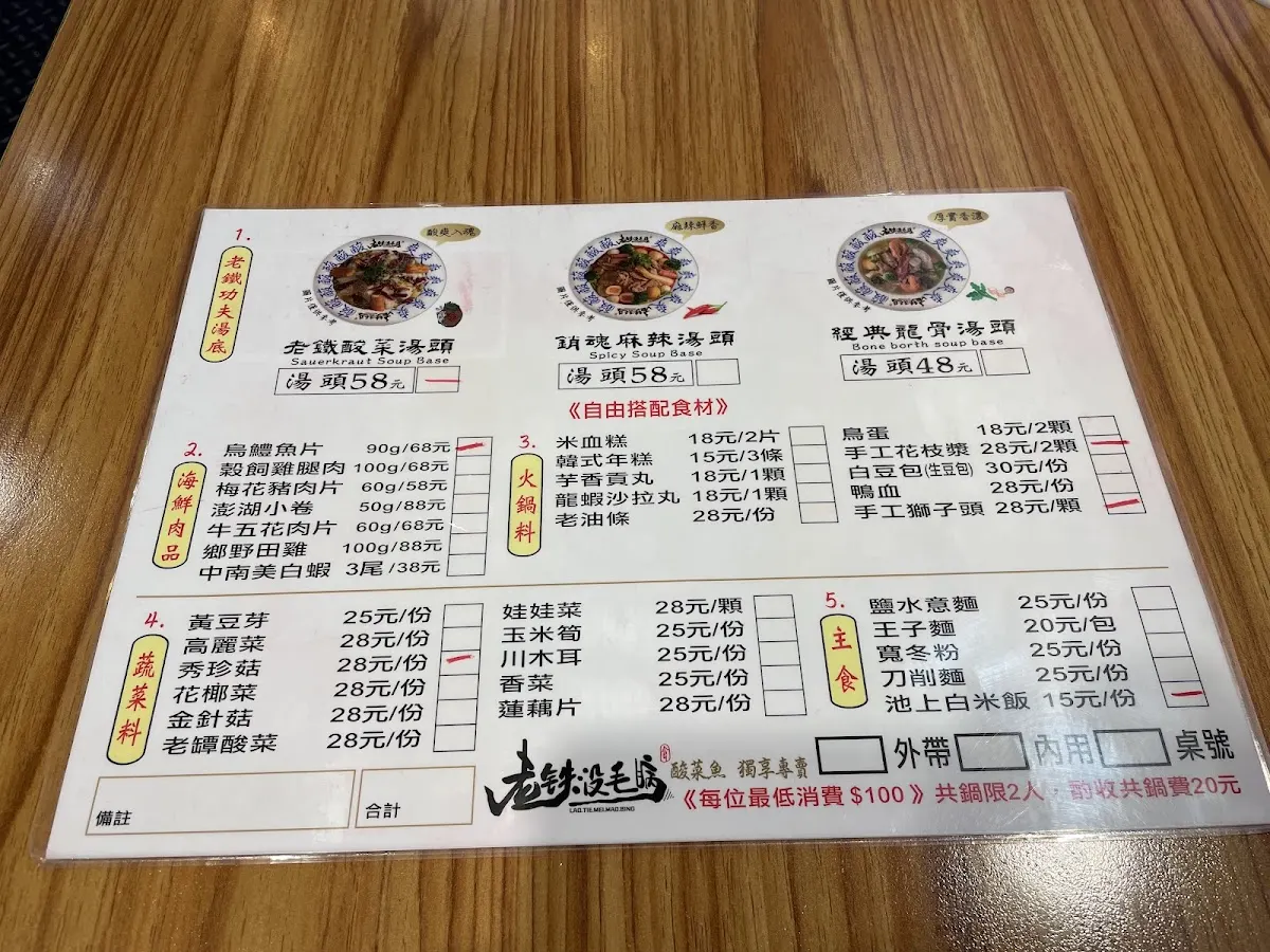老铁沒毛病酸菜魚 菜單 2