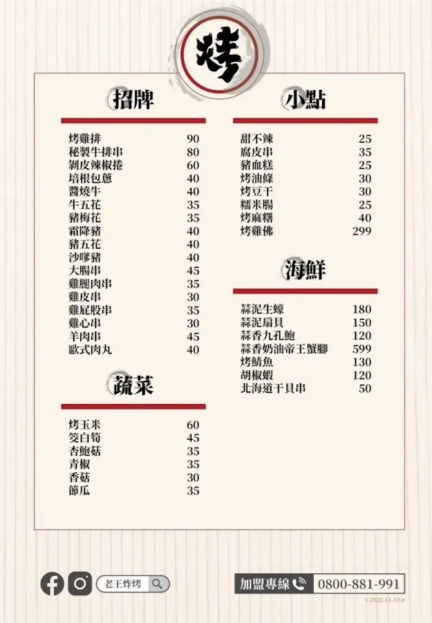 老王炸烤-公館店 菜單 1