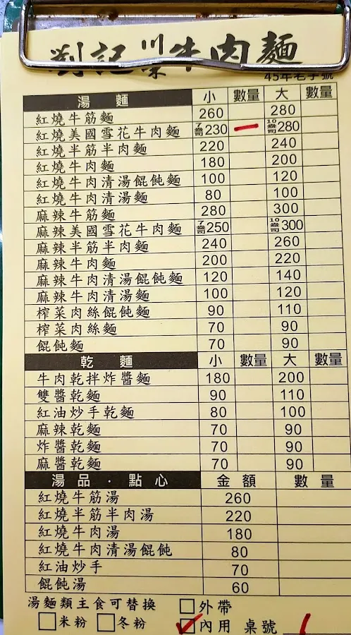 劉記川味牛肉麵 菜單 1