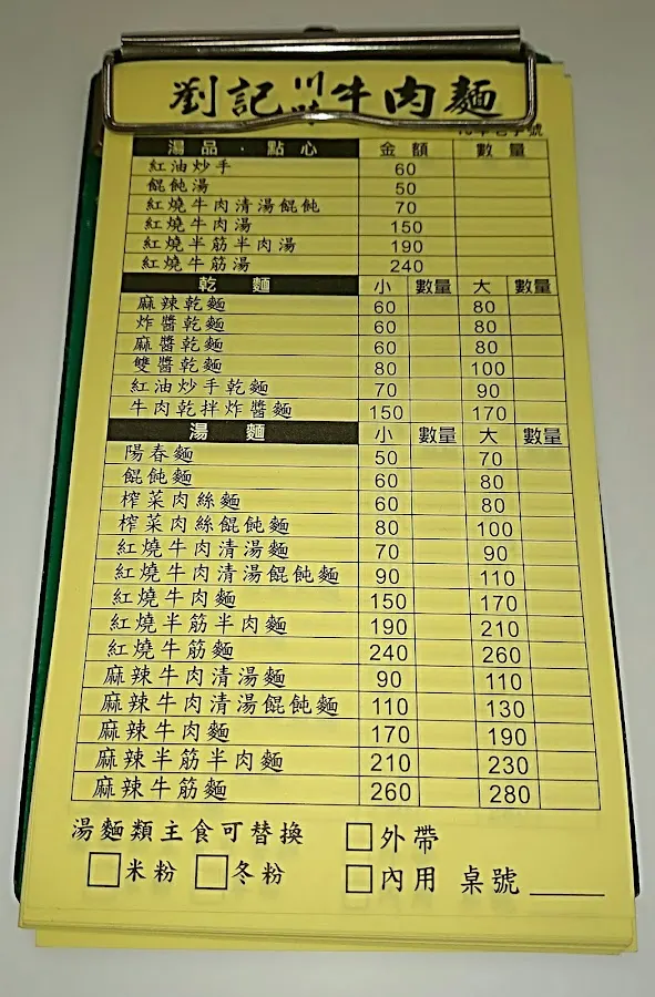 劉記川味牛肉麵 菜單 2
