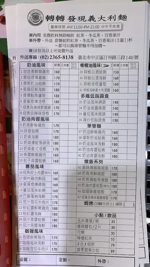 轉轉發現義大利麵 菜單 2