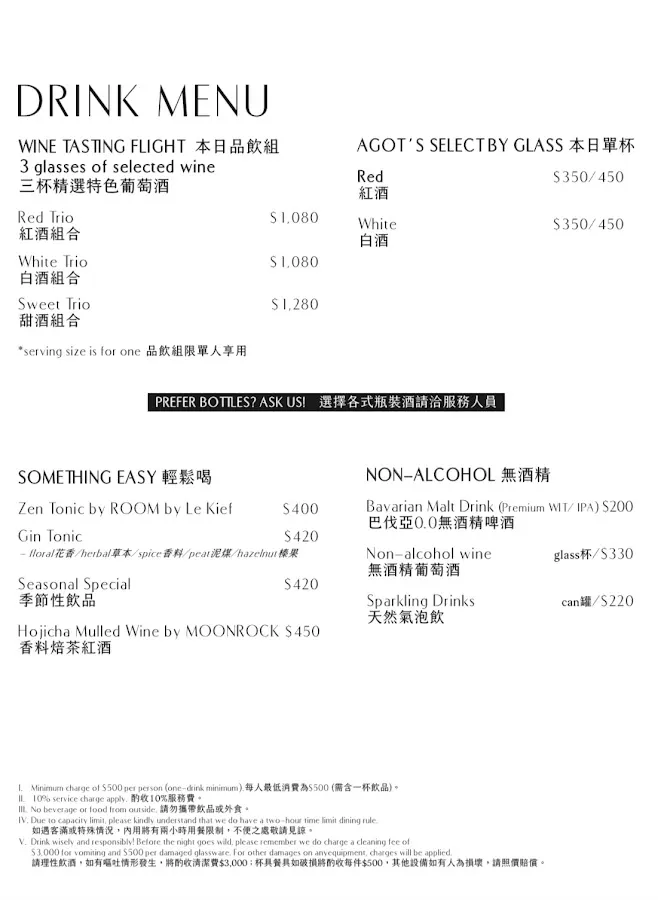 A Glass or Two 菜單 2