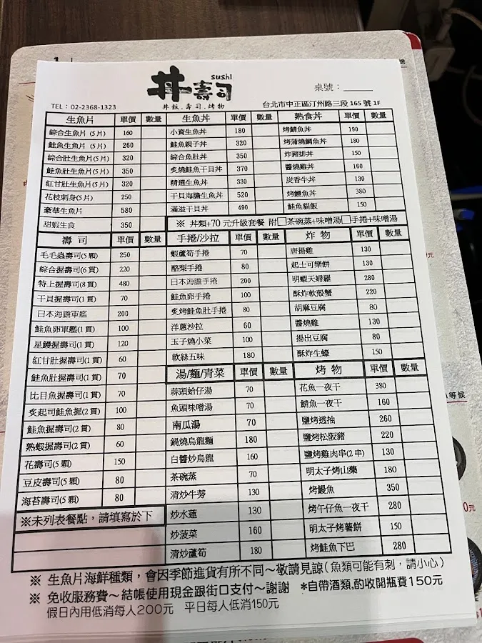 丼壽司 菜單 1
