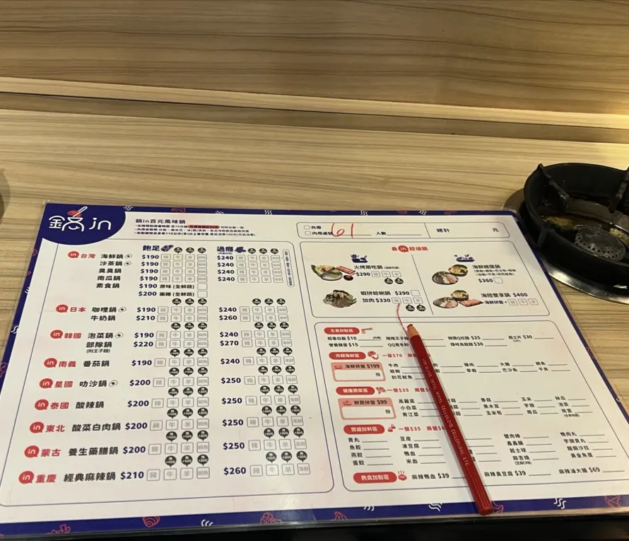鍋in百元風味火鍋 菜單 2