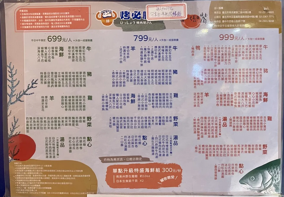 烤必勝日式燒肉(出一張嘴公館店) 菜單 1