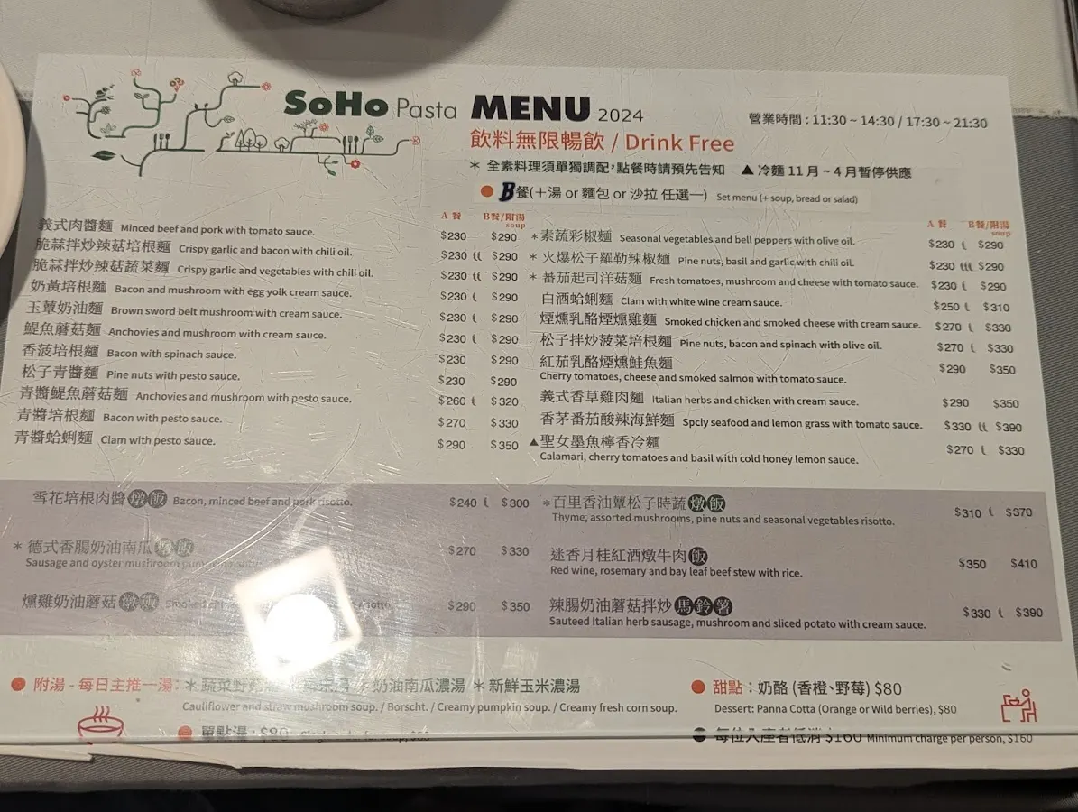 蘇活義大利麵坊 菜單 1