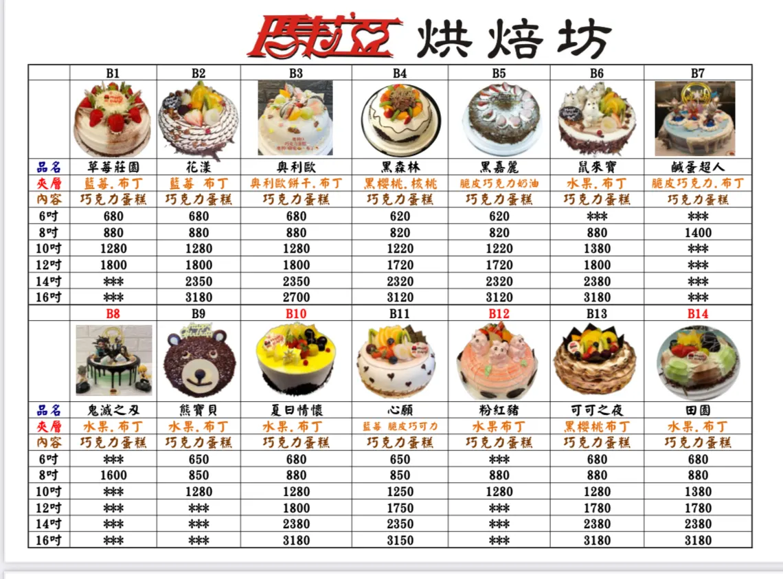 瑪莉亞烘培坊 菜單 1