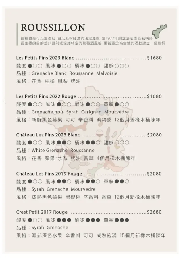 AW Wine 菜單 2